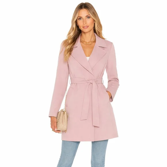 JOHN + JENN Blush Pink Belted Trench Coat Large - Picture 1 of 6